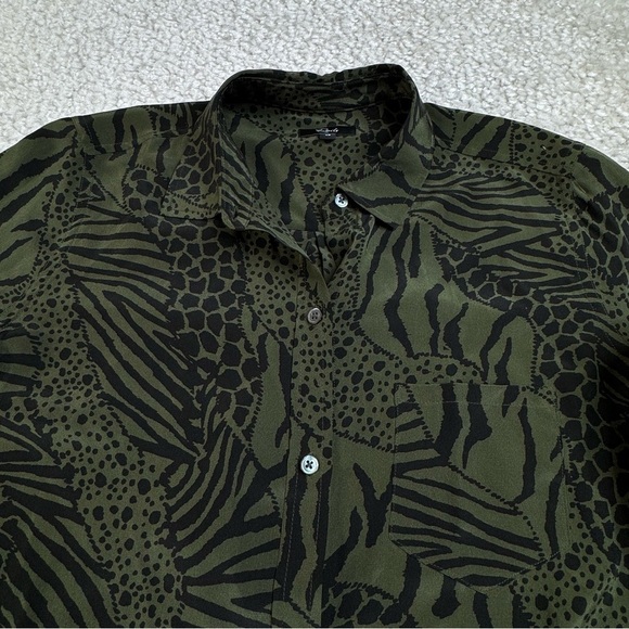 Rails Silk Kate Olive Mixed Animal Stripe Shirt. Zebra Giraffe Tiger Cheetah XS - Picture 7 of 12